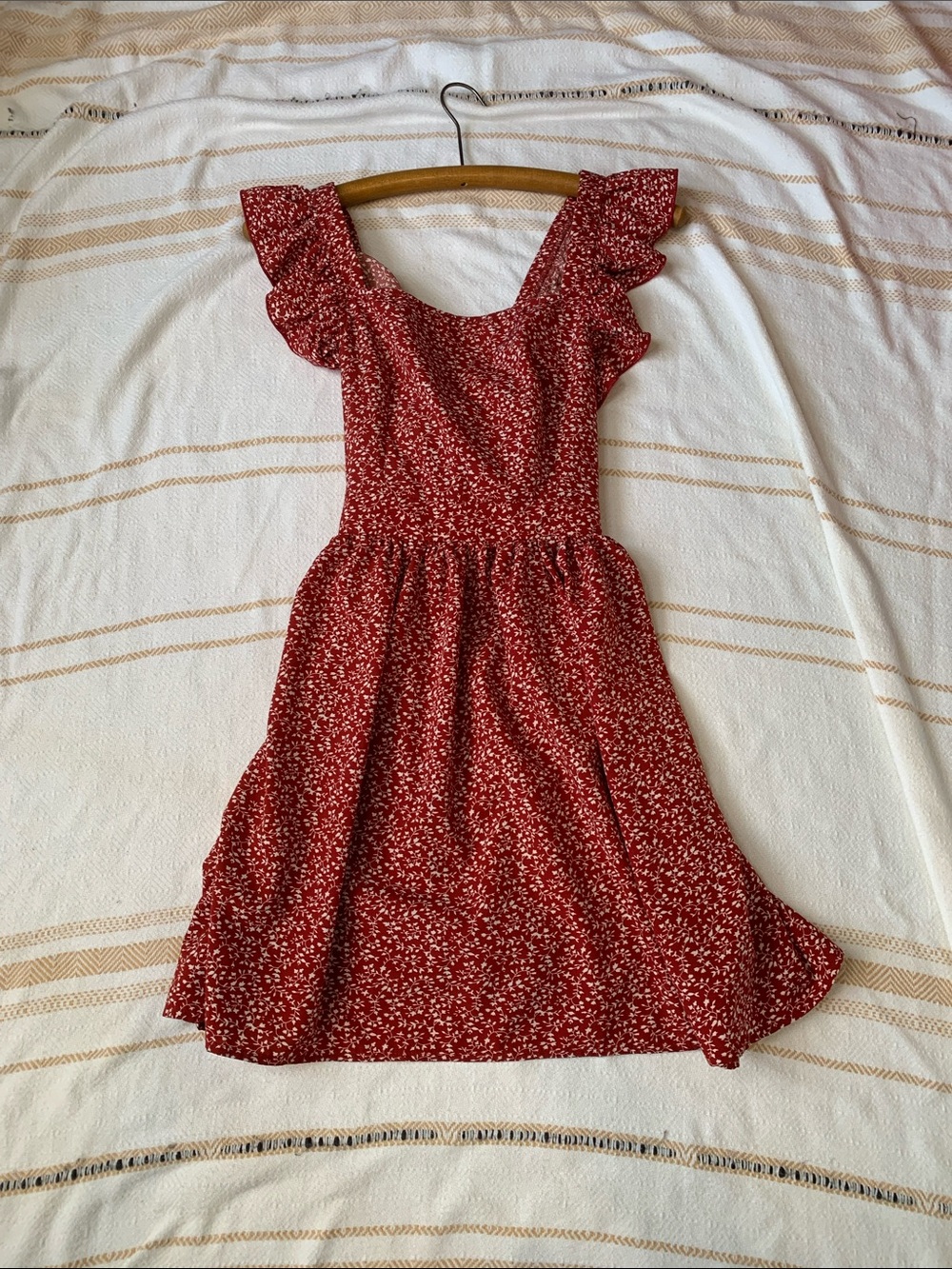 Breezaya Summer Ditsy Floral Print Backless Ruffle Dress Size Small